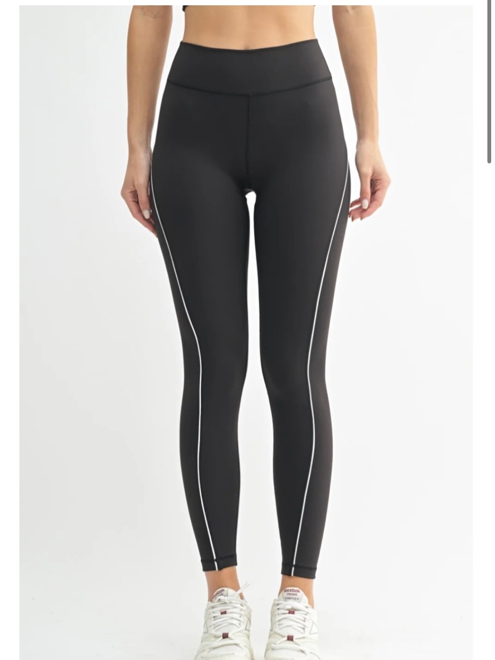 Mono B Black High-Waist Leggings with White Side Piping